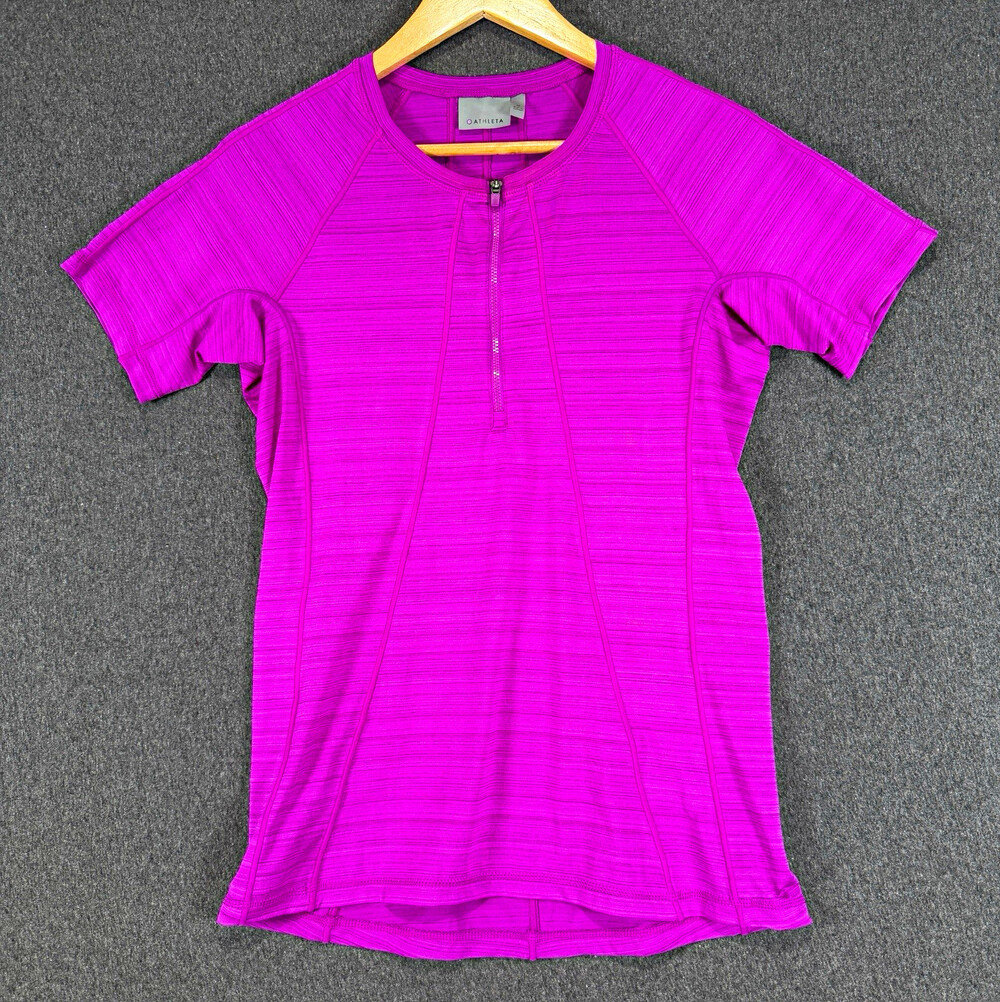 Athleta Womens M Purple Heather 1/4 Zip Short Sleeve Running Top Zip Pocket